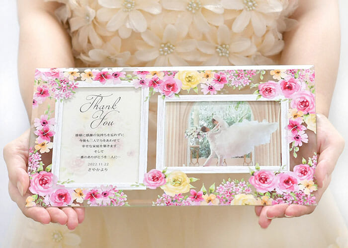 ガラスフォトフレーム子育て感謝状「ピンクフラワー」