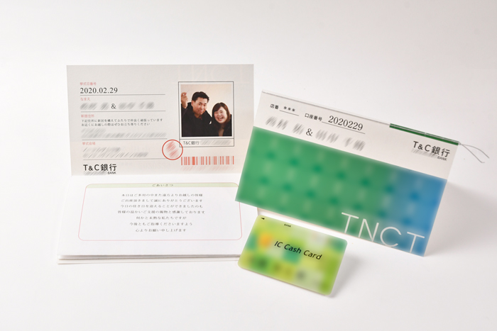 【オリジナル実例集】みんなのしあわせを積み立て♡通帳型席次表＆キャッシュカード型席札