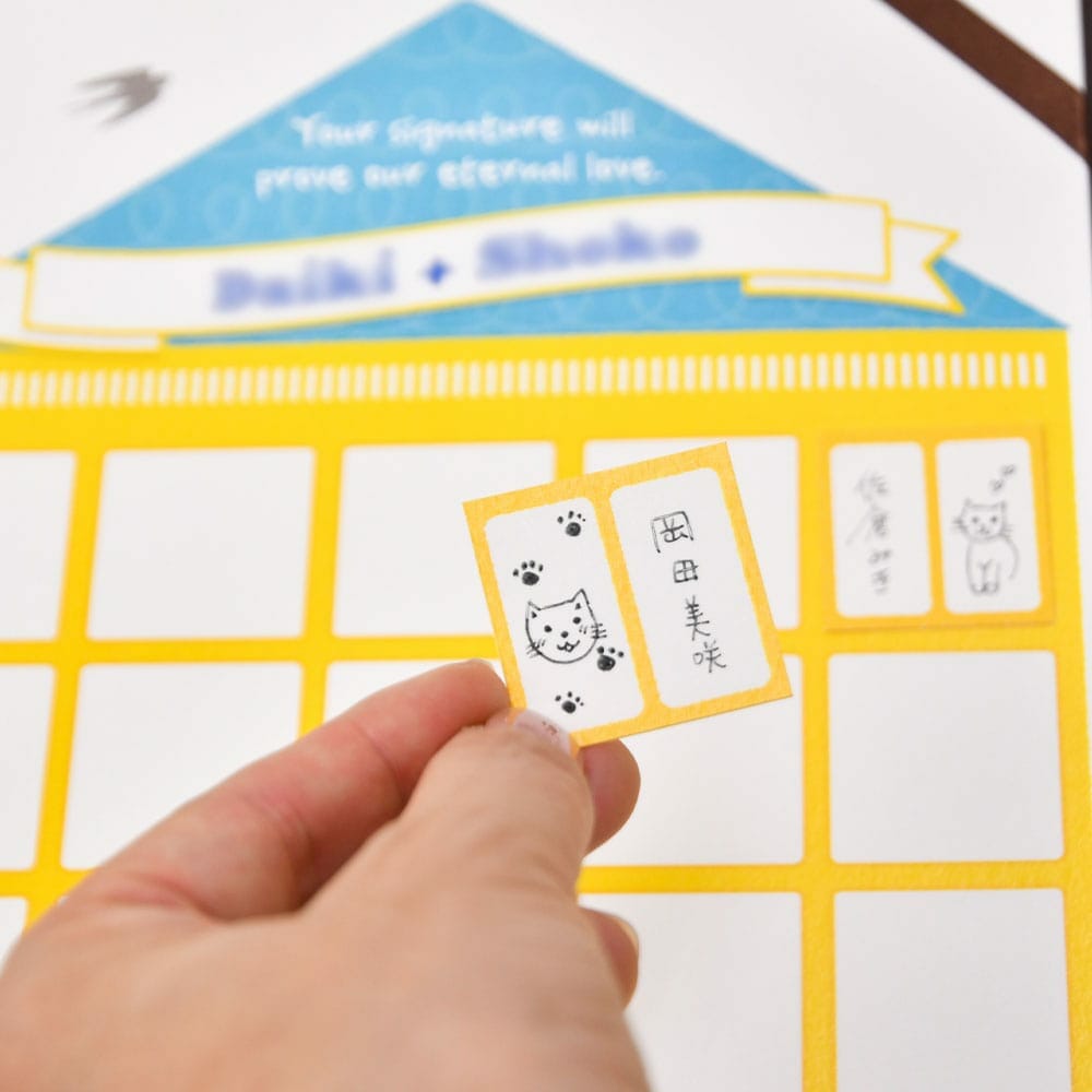 ゲストにカードを配ってお名前とイラストを描いていただきます