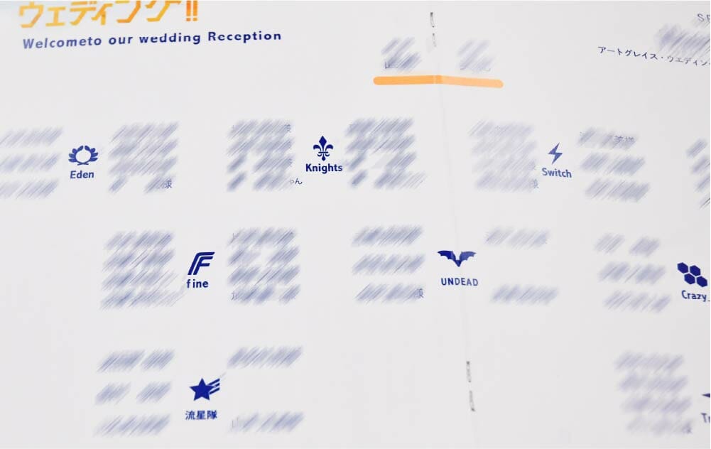 お気に入りのロゴ入りで仕上げたプロフィールブックの席次表