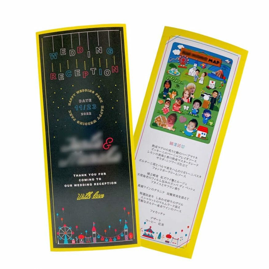 遊園地をテーマにデザインした既存の席次表をアレンジ