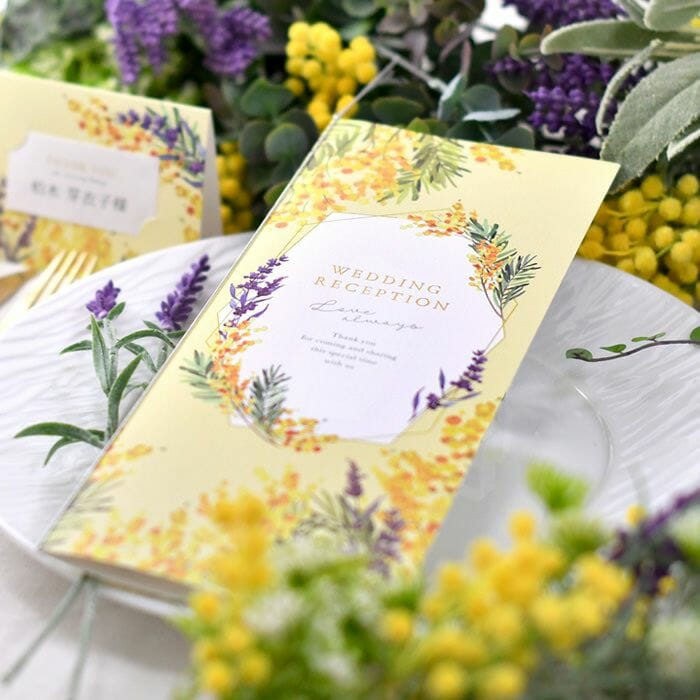 ミモザの花柄デザインの結婚式で使う席次表