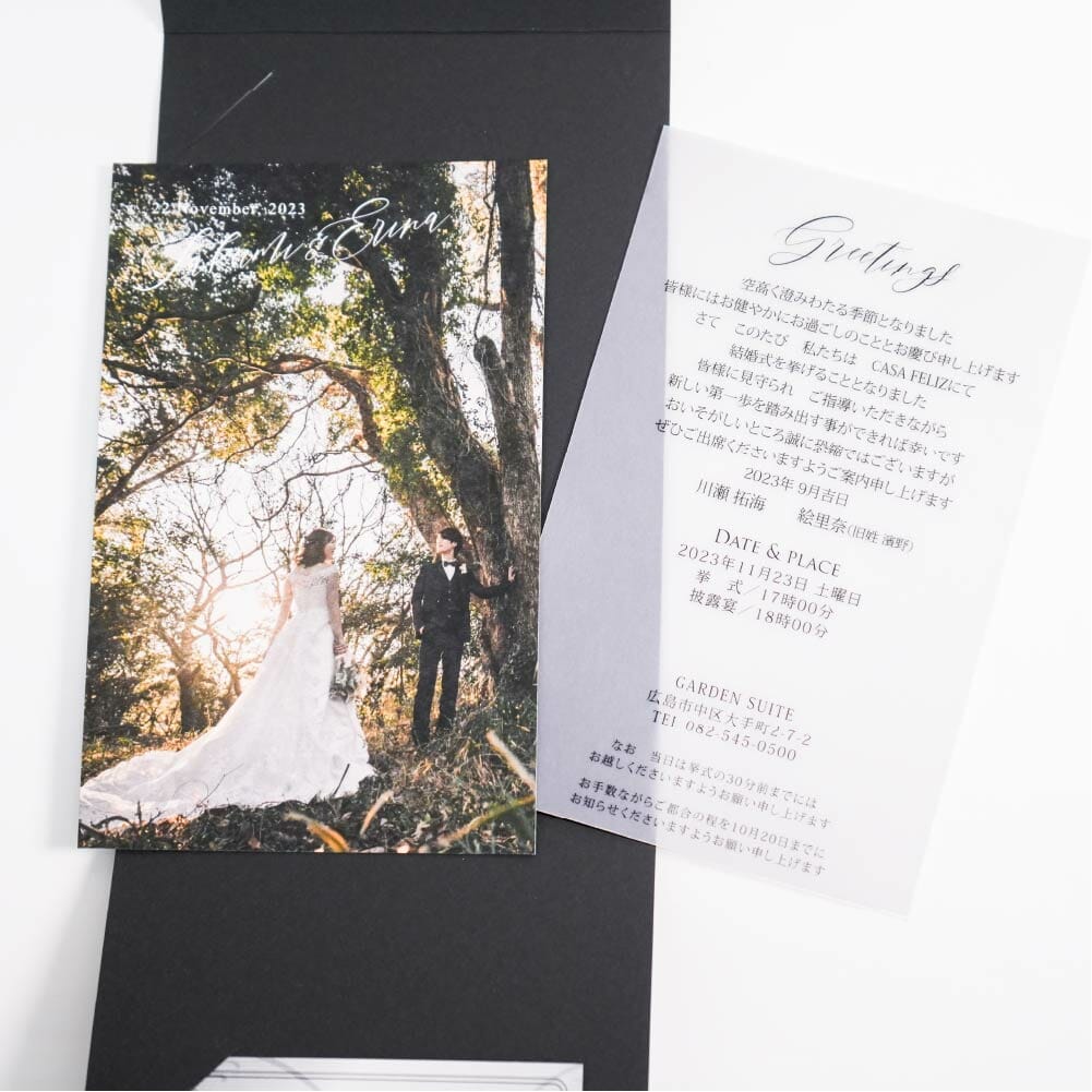 写真カードとトレーシングペーパーで仕上げた結婚式招待状の本状