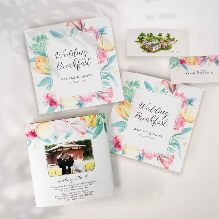 華やかなチューリップ柄の「席次表＆席札」