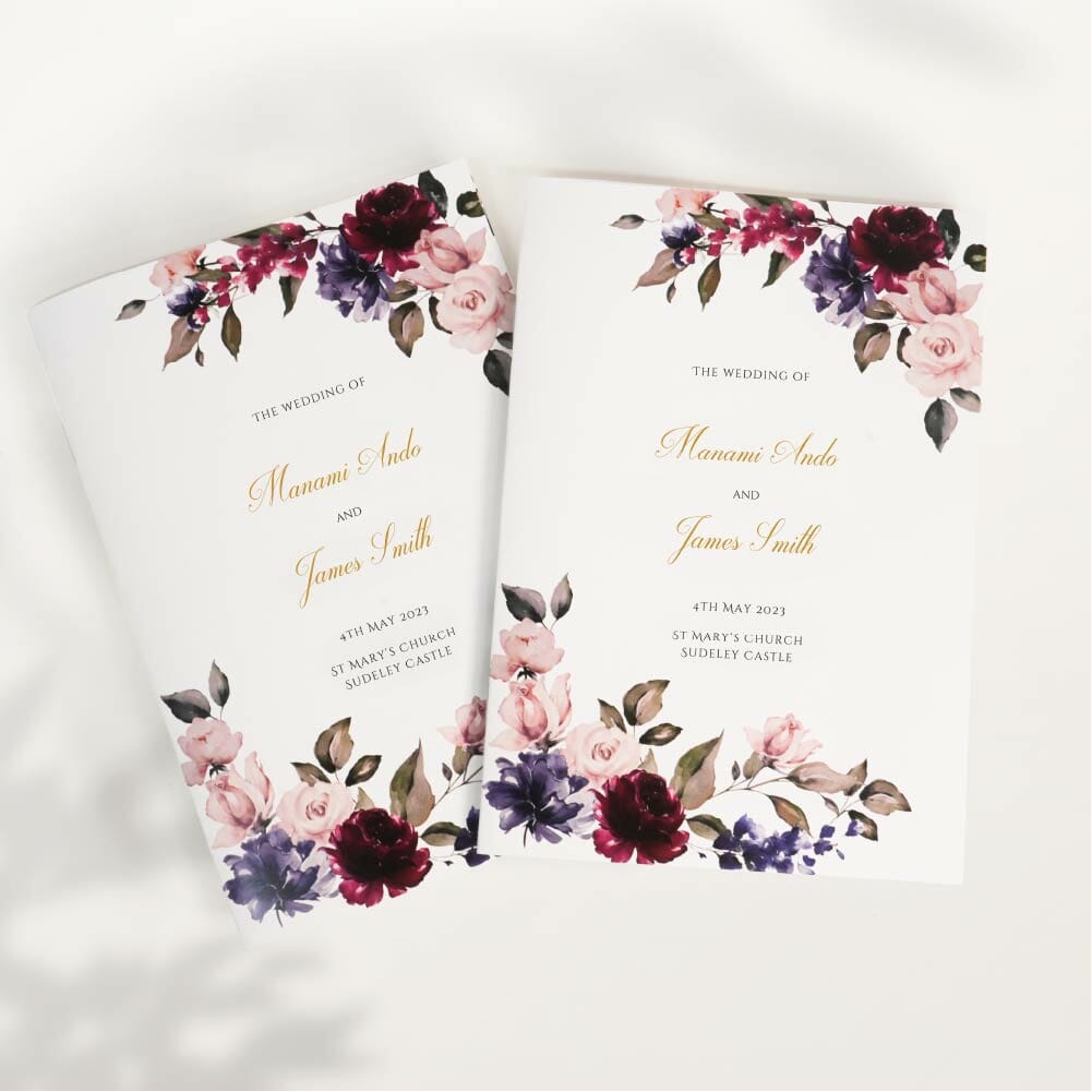 バラの花がデザインされた英語表記入りの海外の教会で使用結婚式の式次第