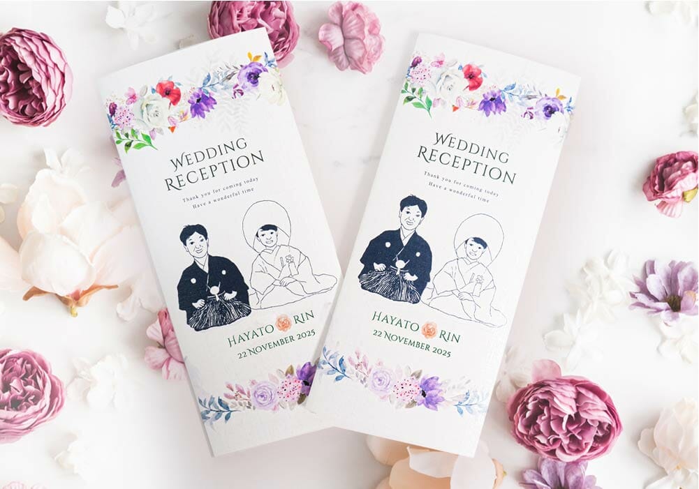 結婚式【花装飾】に合わせたアイテムがステキ！席次表（似顔絵イラスト入り）ver