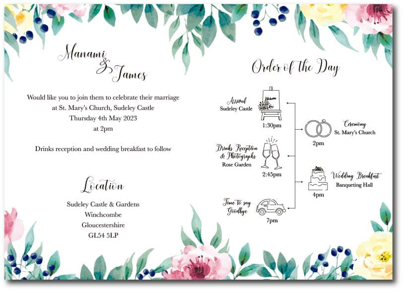 イラストのタイムラインを入れて分かりやすく見やすくした英語表記の招待状