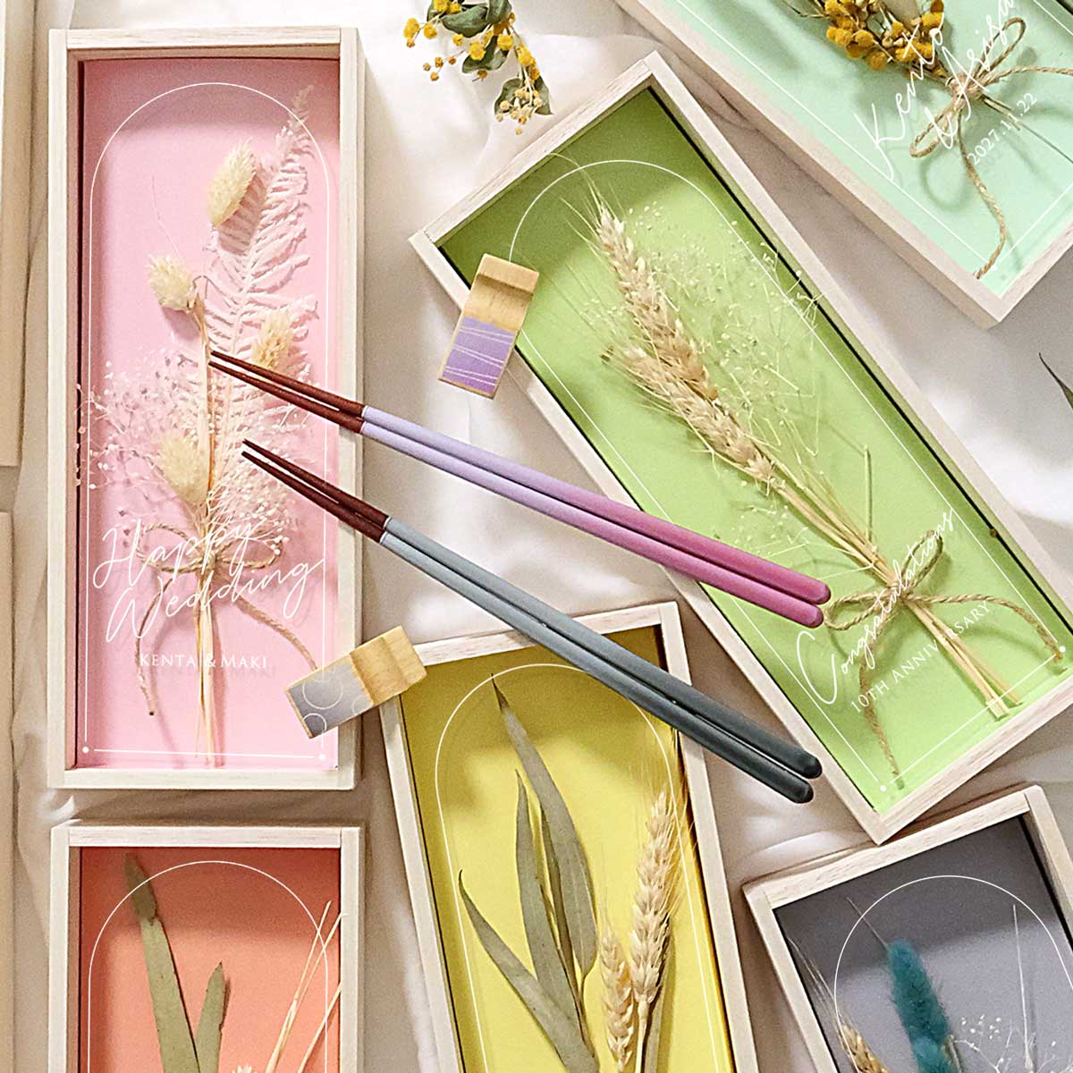 贈り物にぴったり！箸とドライフラワーがセットになった！！使えて飾れる贈り物