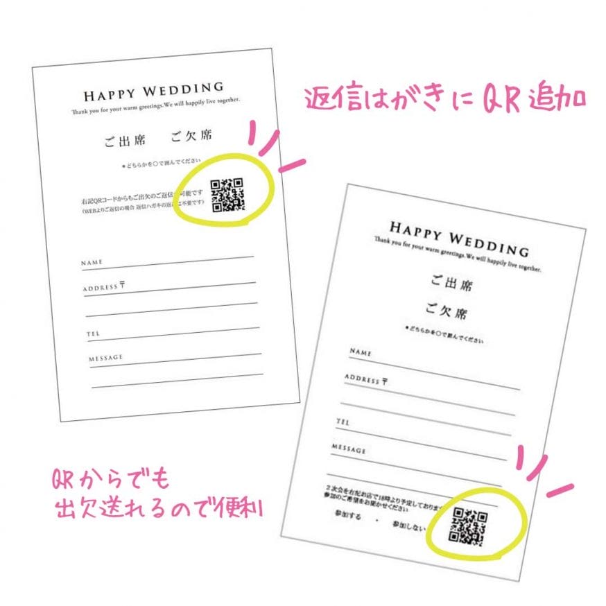 返信はがきにQRコードを入れて出欠確認
