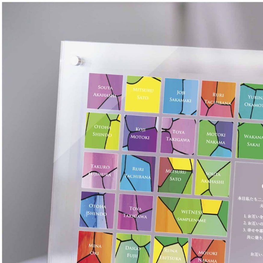 クリアなアクリルの枠にはめ込んで完成させる