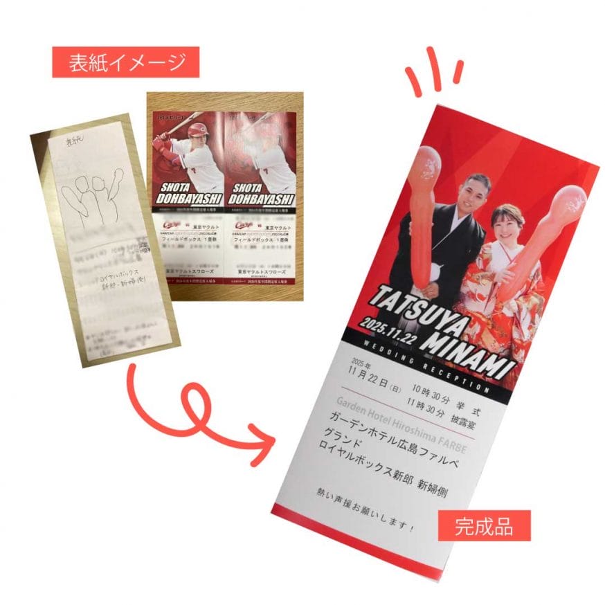 本物の野球観戦チケットに似せた席次表