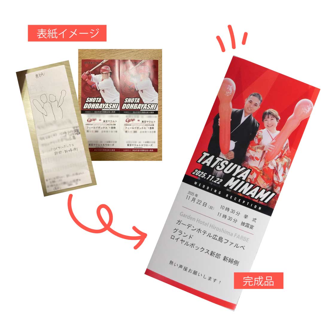 野球観戦チケットに似せて作る席次表