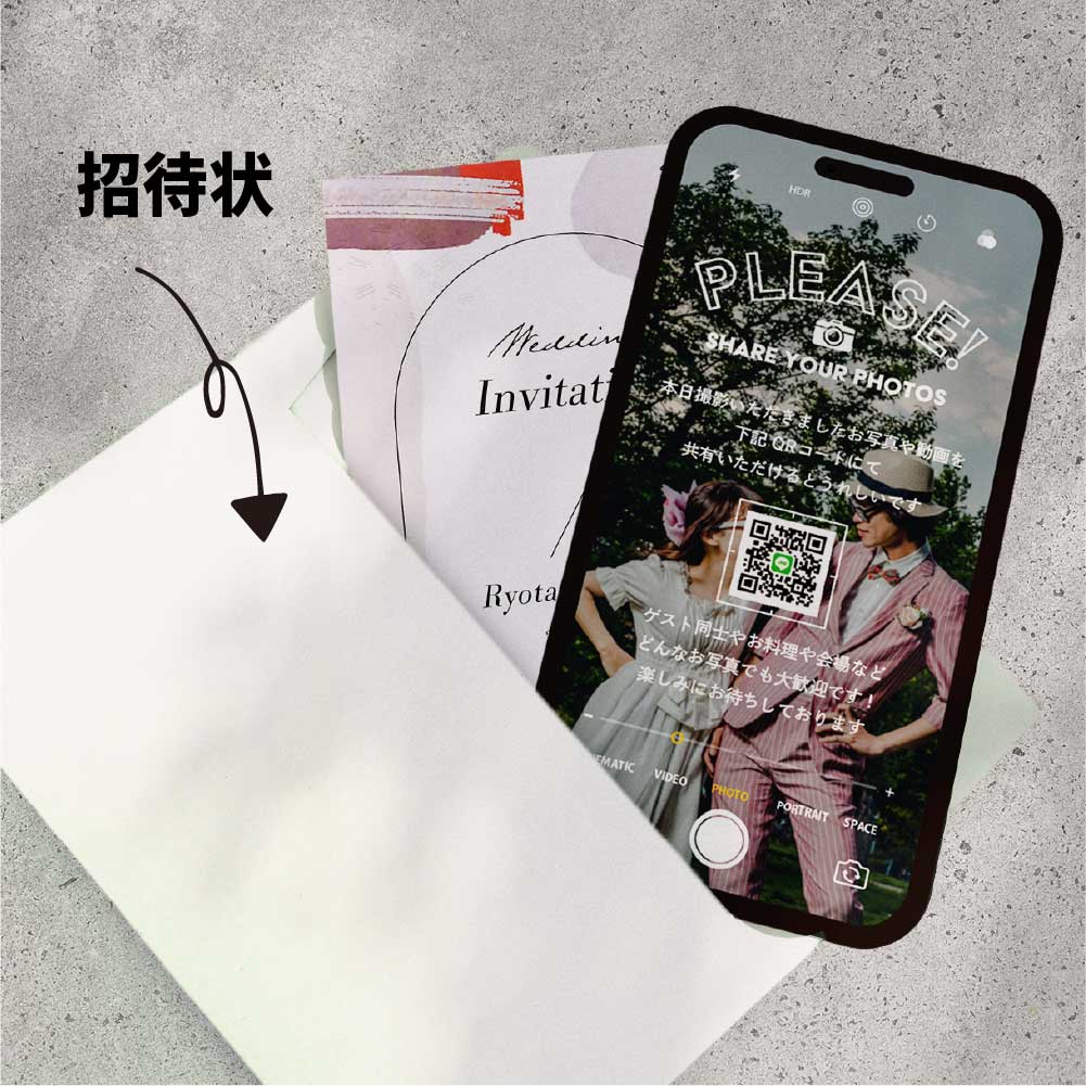 招待状に入れるスマホ型フォトサイン