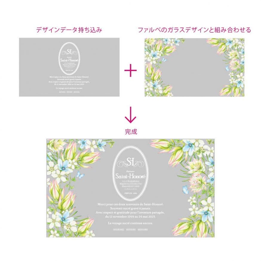 ご自身で作られたデザインとファルベのガラスプレートを組み合わせて完成