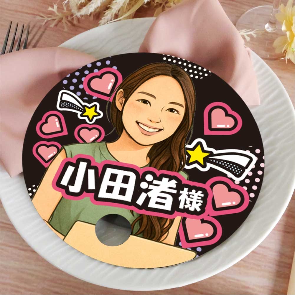 chatgptで作った似顔絵イラスト入りの結婚式のうちわ席札