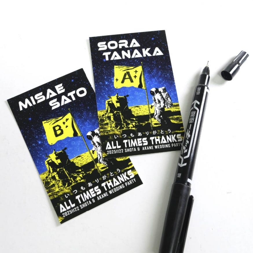 中央の旗に手書きでテーブルナンバーを書き込んで完成