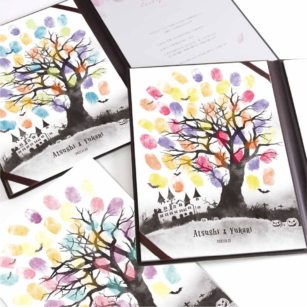 ハロウィンデザインのスタンプ式ゲスト参加型のウェディングツリー結婚証明書