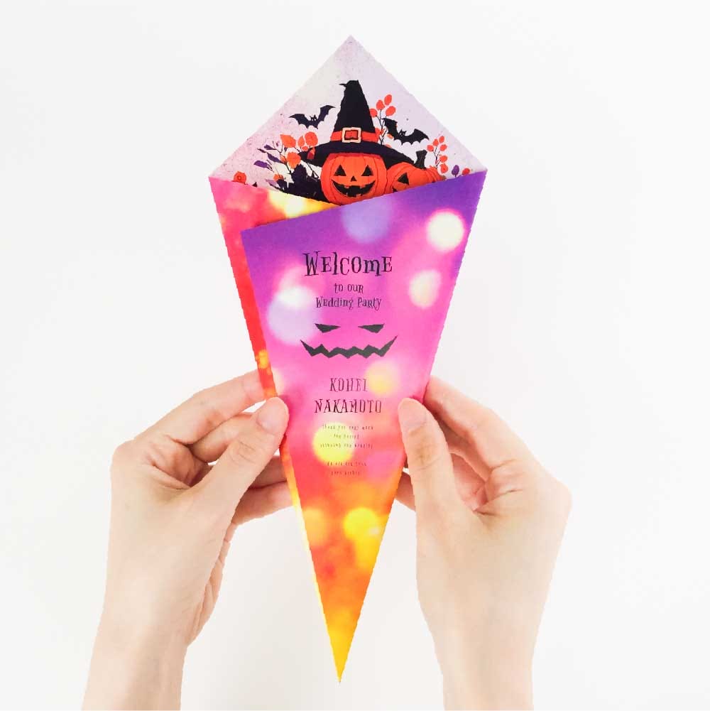 ハロウィンデザインの花束型の結婚式席札メニュー