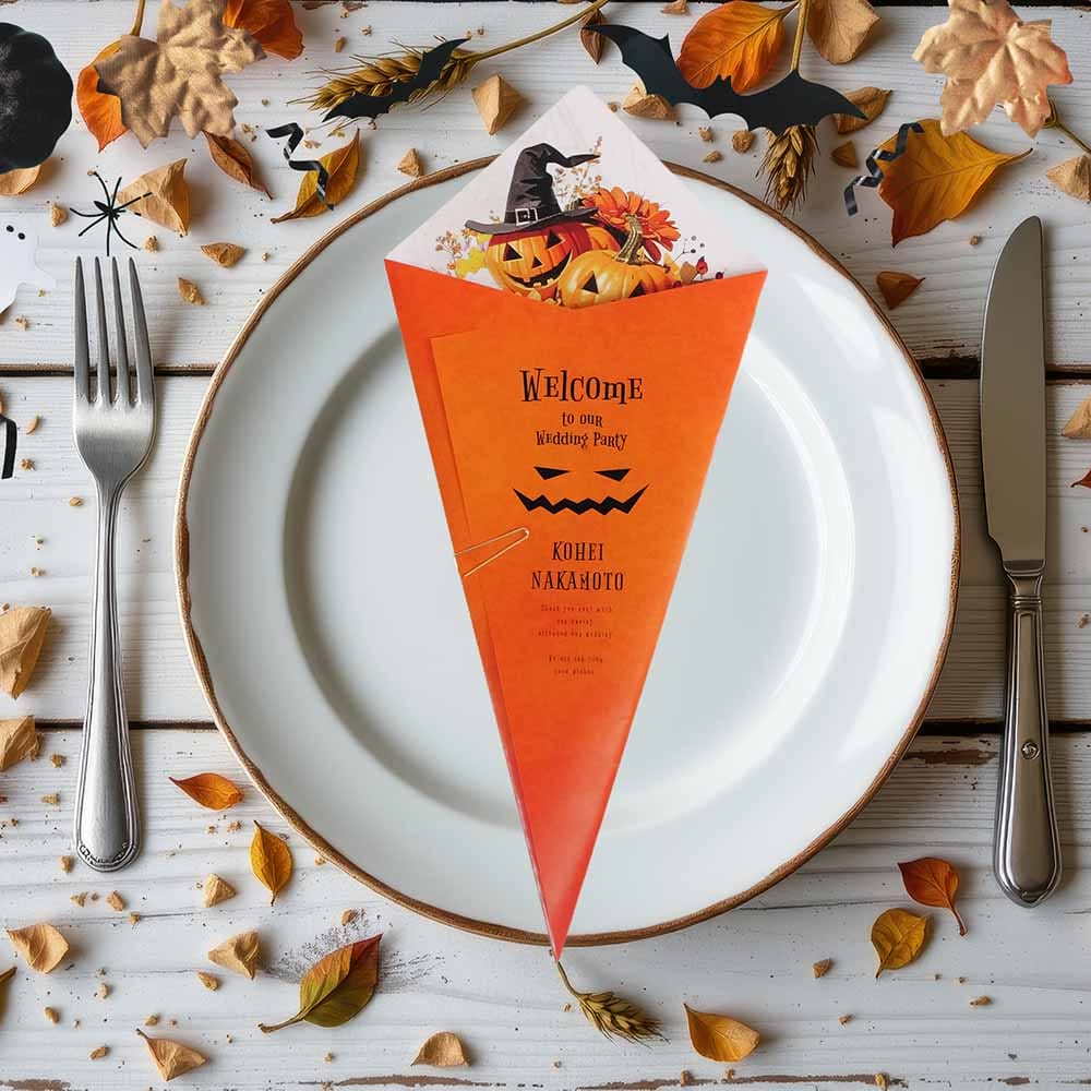 ハロウィンデザインの花束席札メニュー