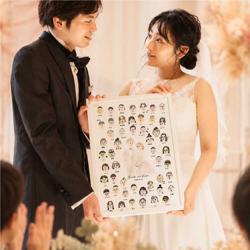似顔絵　看板　結婚式　2次会　開店祝い　パーティー ゲストみんなで完成！世界にひとつだけの「似顔絵ウェルカムボード
