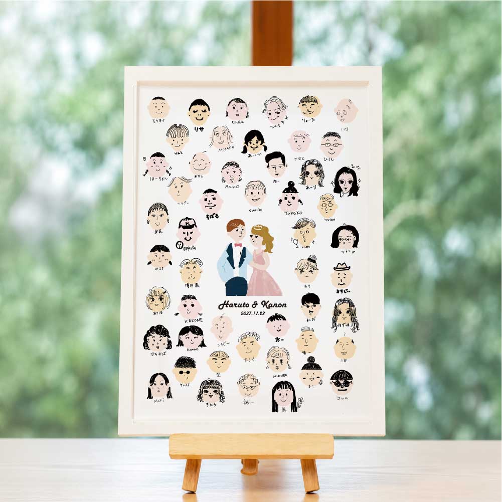 ゲスト全員で完成した似顔絵ウェルカムボード A3サイズ