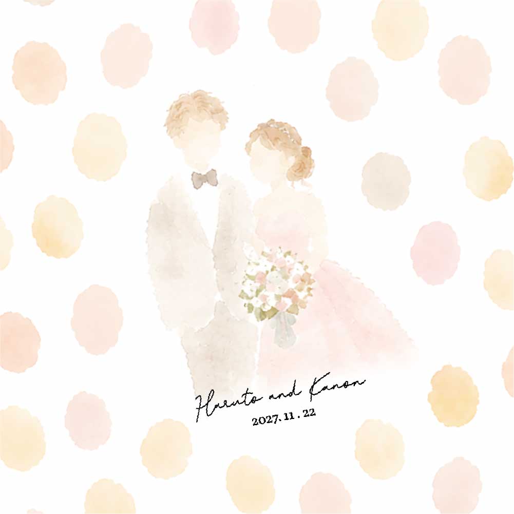 新郎新婦のイラスト入りでゲストにも似顔絵を描いてもらう演出の結婚式アイテム