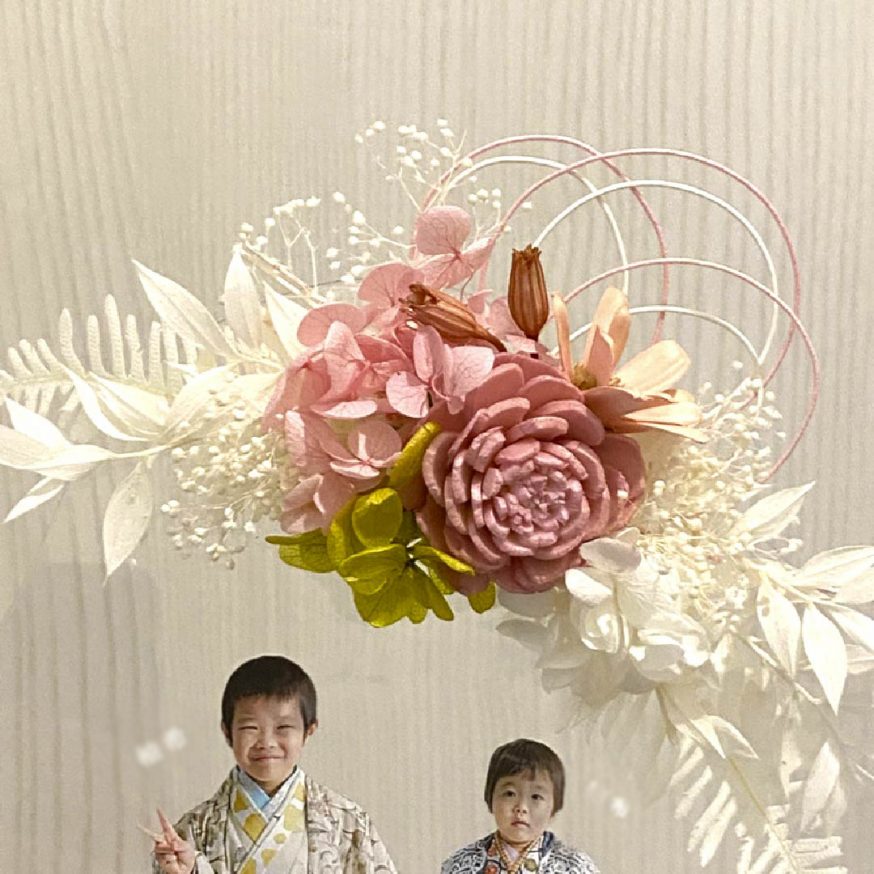 ドライフラワー＆水引付　ピンクの和風アレンジ