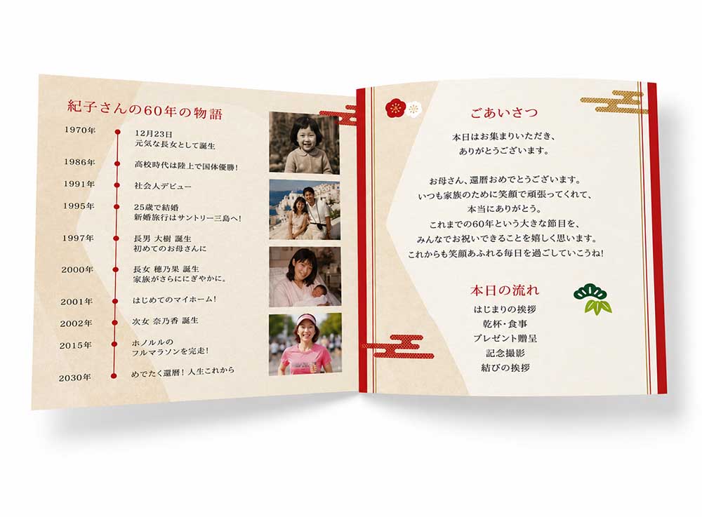 還暦祝いしおり60年史、ごあいさつ、式次第