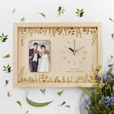 フォトフレーム付き木製時計アルベロ
