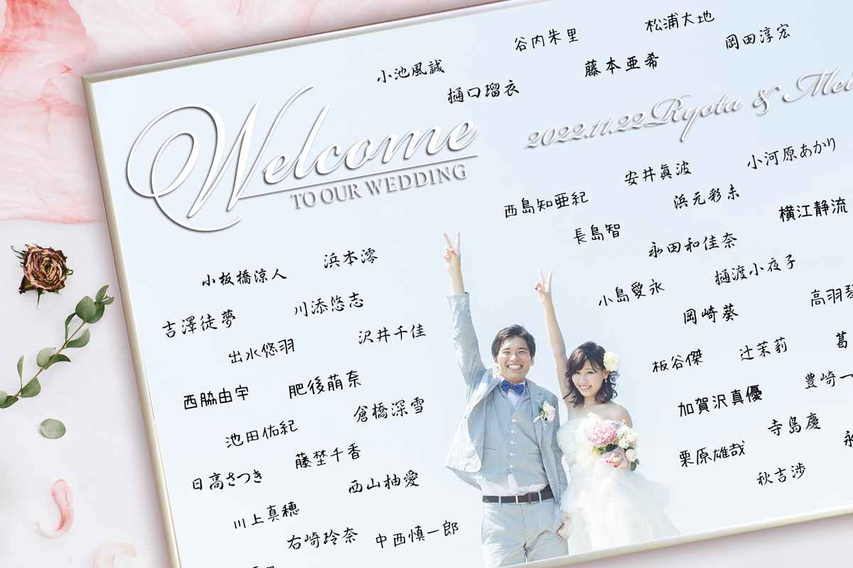 日本語でのゲスト参加結婚証明書ウェルカムボード