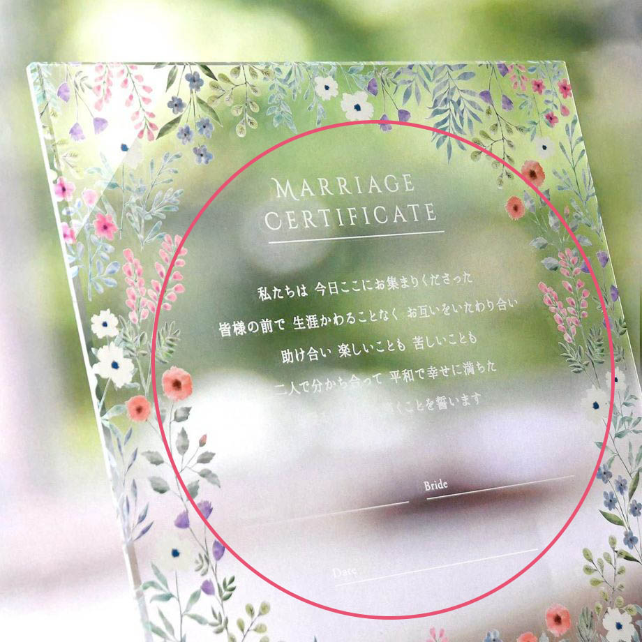 アクリル結婚証明書プレートをお手紙に変身