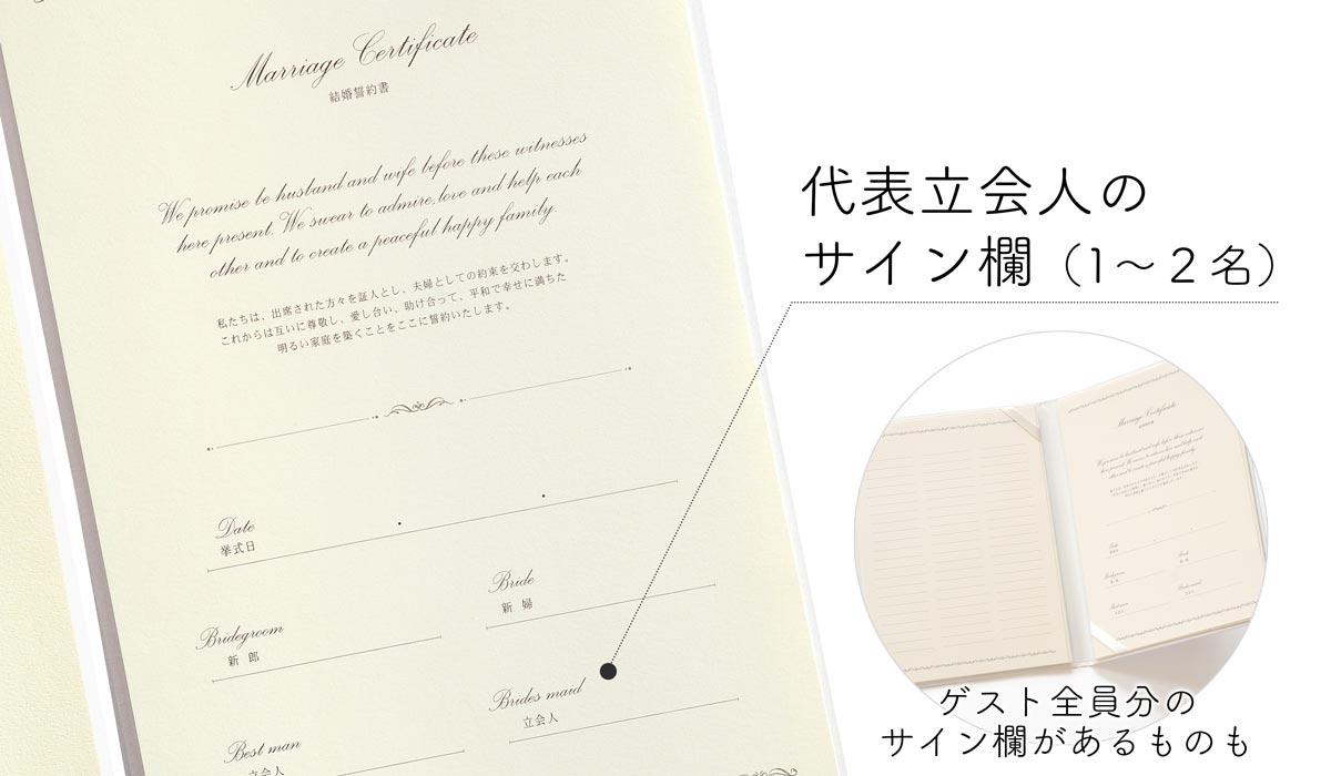 人前式におすすめ代表立会人サイン欄が入った結婚証明書