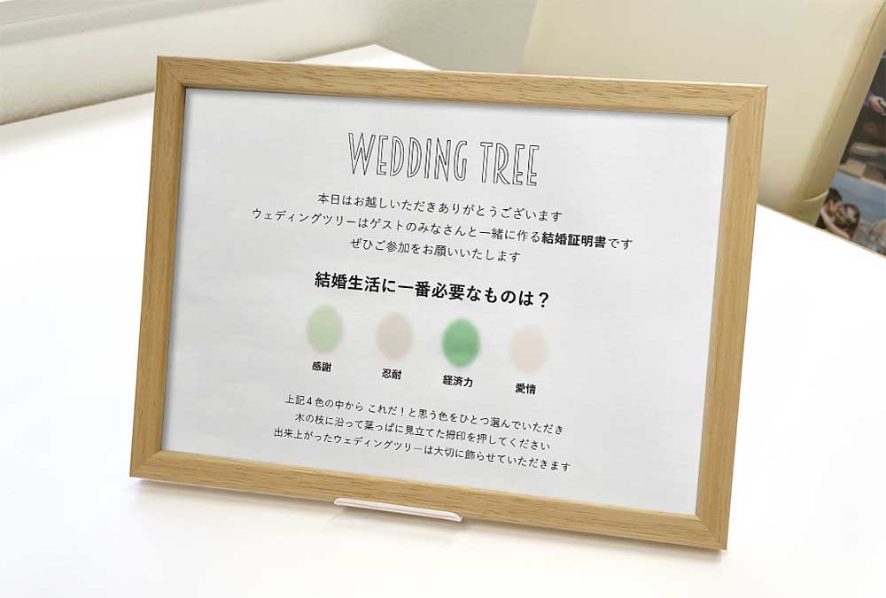 ウェディングツリーの説明手順書をフレーム入れたもの