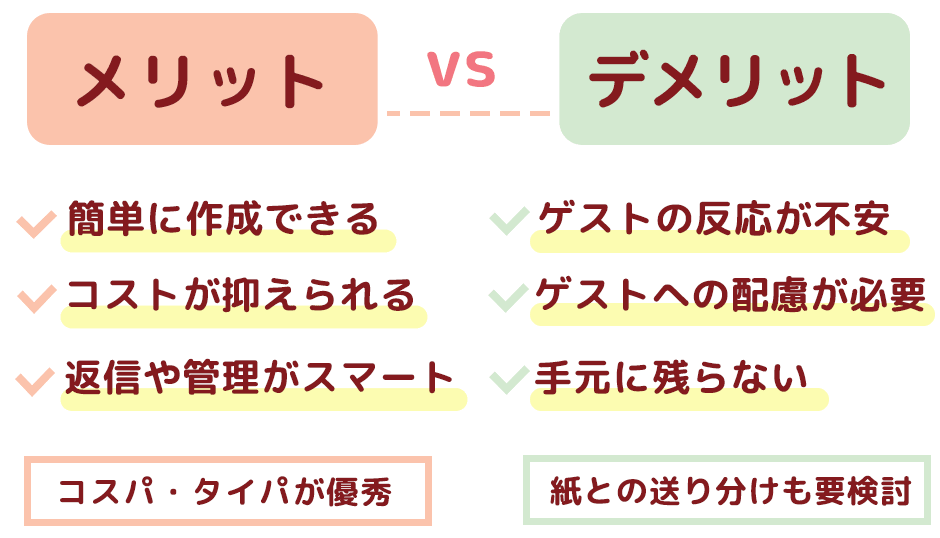 WEB招待状のメリットvsデメリット比較