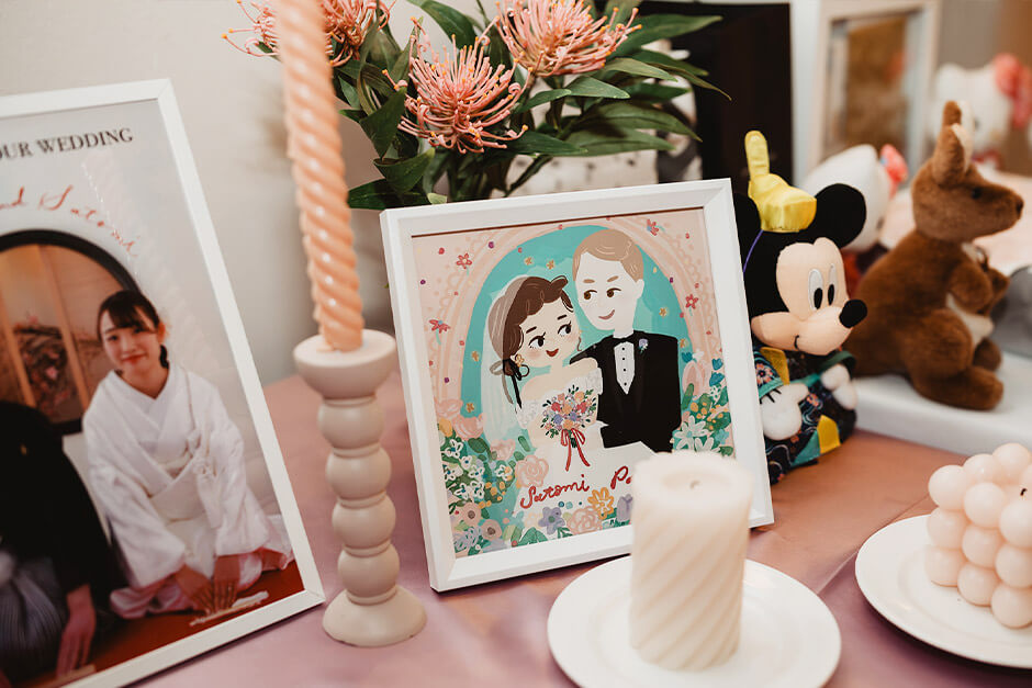 国際結婚カップルのおしゃれなウェルカムテーブルコーディネート