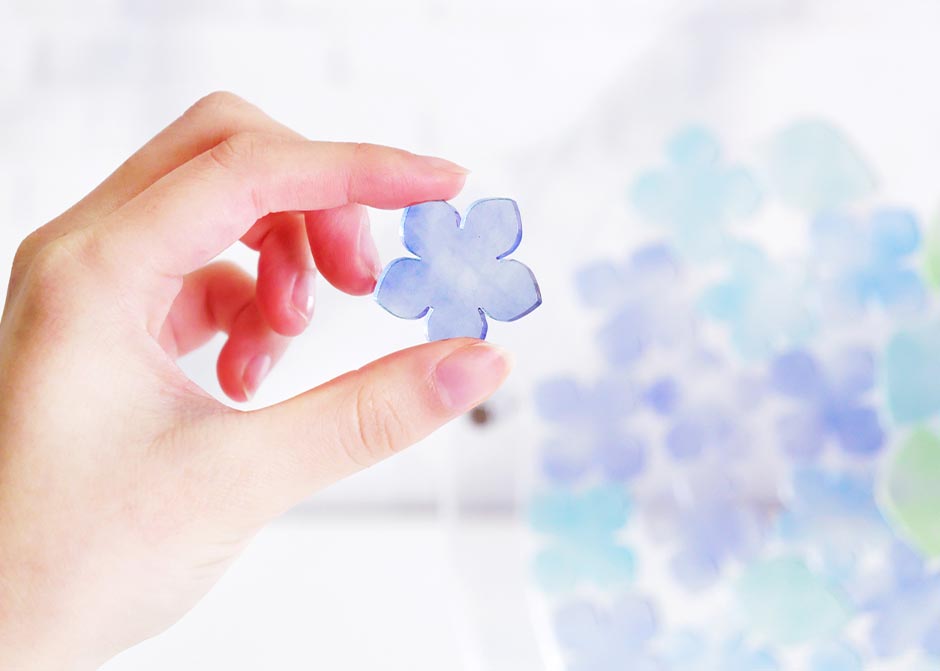 ゲスト参加型演出ウェディングドロップスのあじさいのアクリルピース