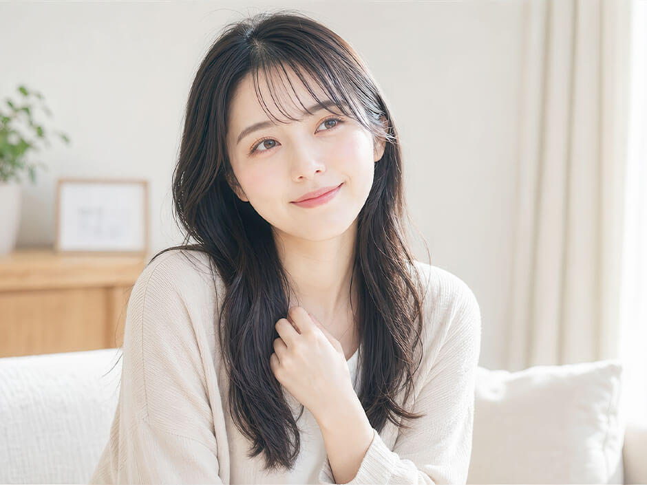 笑顔で物思いしている女性