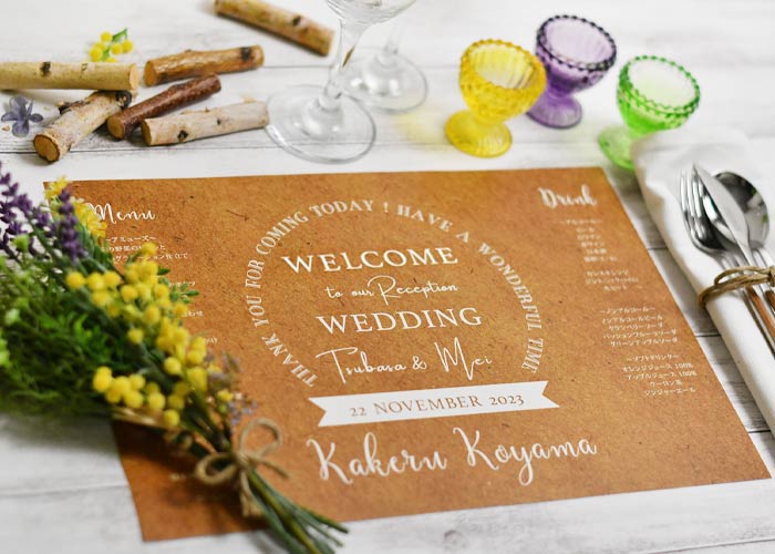 ペーパーランチョンマット席札デザインaメニュー付 クラフト風 結婚式 結婚式アイテムの通販 ファルベ 公式