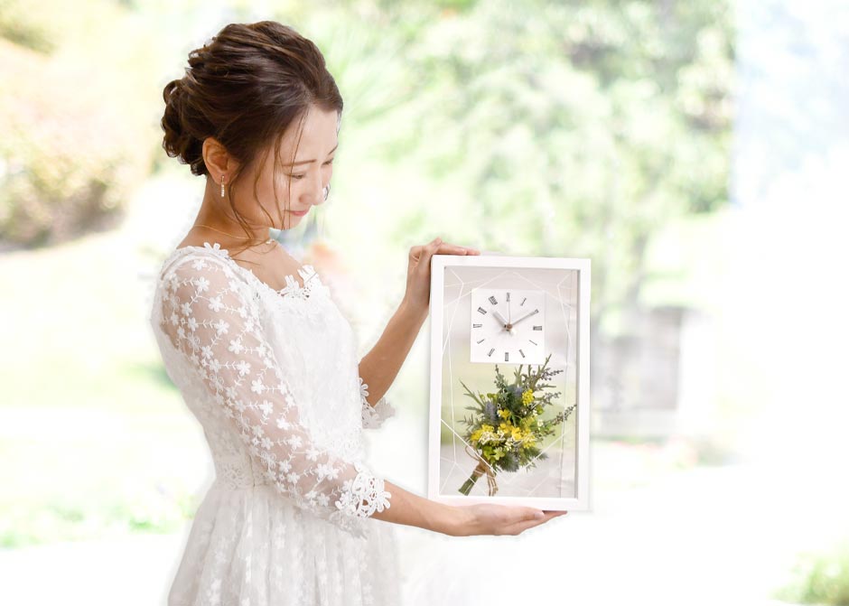 両親プレゼント ブーケ入りクリア時計 結婚式アイテムの通販 ファルベ 公式