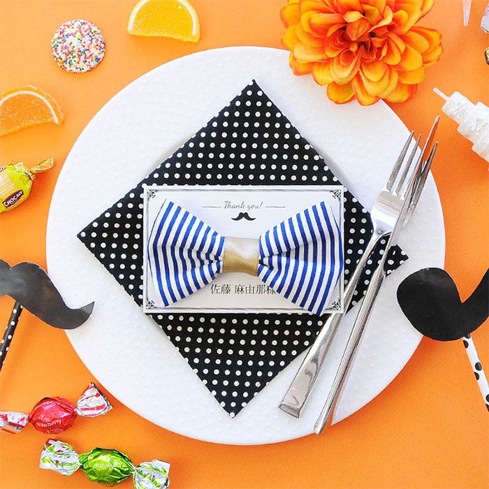 席札ギフト 席札ハンカチ　蝶ネクタイ「ひげ」 