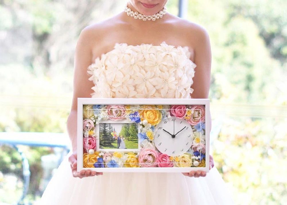 フォトフレーム付き花時計2個セットパステル