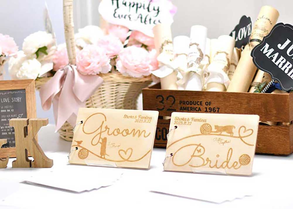 受付サインウッドゲストブックネコ