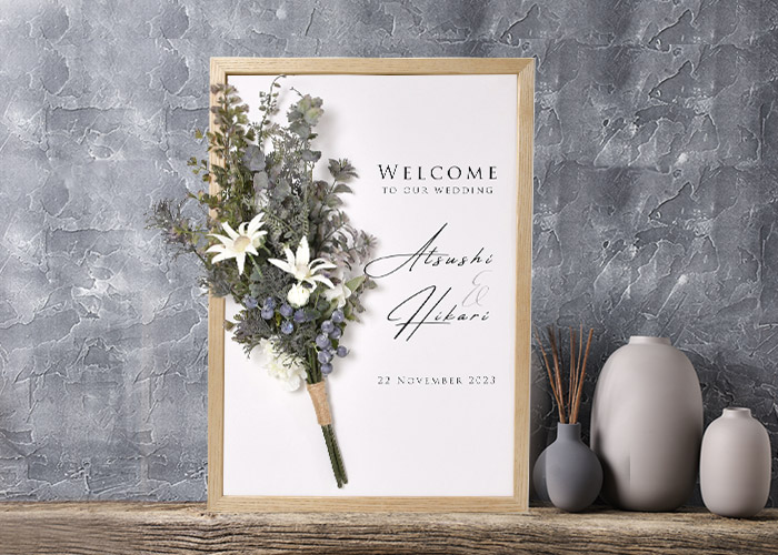 スワッグ風ブーケをアレンジしたウェルカムボード