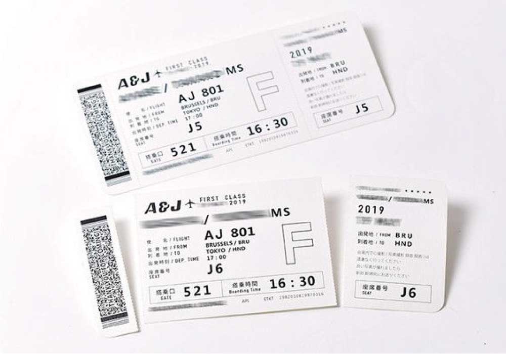 オリジナル実例　航空券チケット風席札