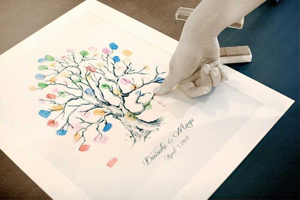 ゲストの方に指紋を押していただいて完成するウェディングツリー